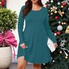 Plus Size Women's Solid-Colour Casual Dress Spring Pocket Round Neck Long-Sleeved Dress