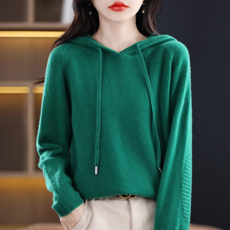 Women's 2025 Autumn Hooded Pullover: Thick Knit Long Sleeve Sweater