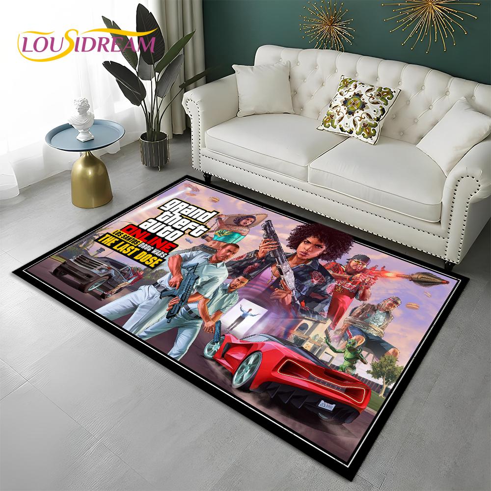 GTA 3D Spiele Grand Theft Auto Gamer Teppich Teppich für Zuhause Wohnzimmer Schlafzimmer Sofa Fußmatte Dekor, Kinderbereich Teppich Rutschfeste Bodenmatte