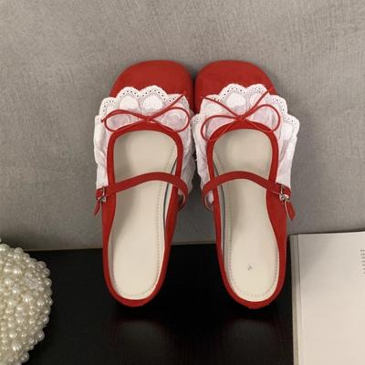 Fashion Flat Shoes Women Fashion Round Head Shallow Mouth Butterfly Lace Suede Soft Soled Slip-resistant Wear Slippers