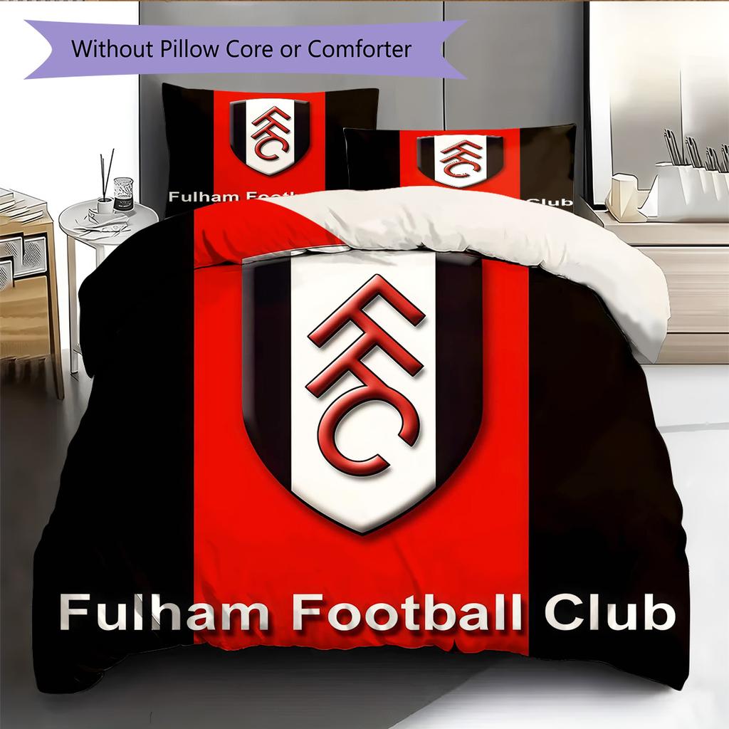 Fulham F.C Teppichmuster Bettwäsche Steppdecke Set Bettbezug Kissenbezug Heimdekoration Geburtstagsgeschenk (1 Bettbezug + 2 Kissenbezüge, ohne Füllung)