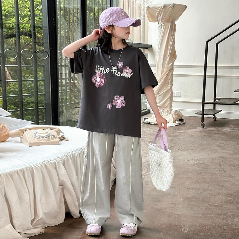 

Хлопковая летняя футболка с коротким рукавом для девочек 2025 140 cm