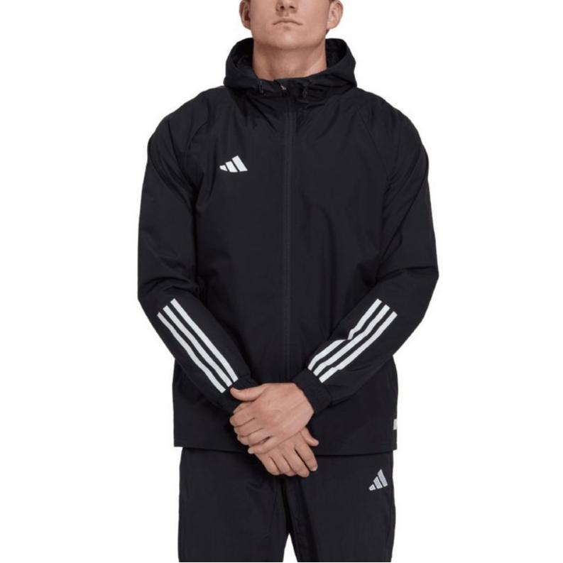 Adidas Striped Print Hooded Zip-Up Sports Jacket Men Outerwear Black HK7656
