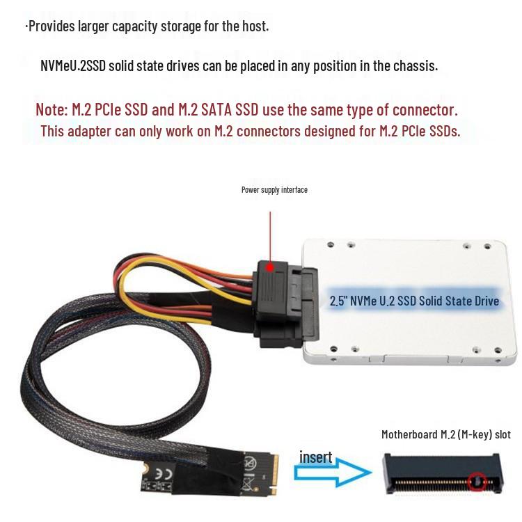 Slimline SAS M.2 To U.2 SFF-8639 SSD Motherboard Data Cable