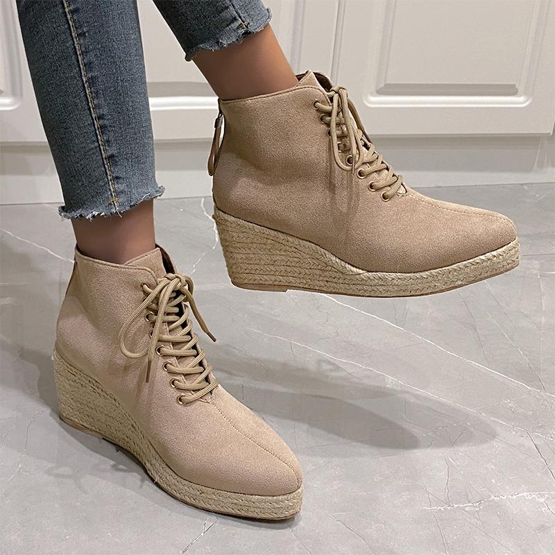 Fashion Weave High Heels Women Snow Ankle Boots Pointed Toe Shoes Winter New Suede Wedges Shoes Women 2024 Trend Dress Mujer Zapatos