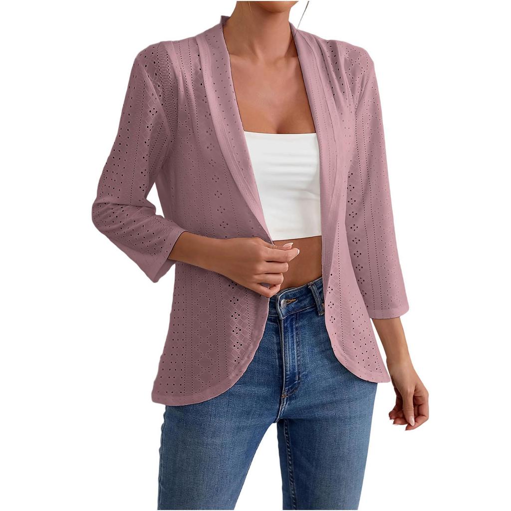 Women's Fashionable Casual Three-Quarter Sleeve Solid Color Cardigan Jacket