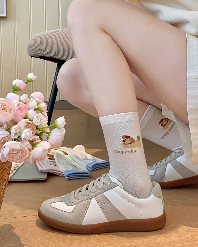 Cartoon Socks Medium Tube Socks Tide Spring And Autumn Cute College Style Bow Polka Dot Puppy Striped Socks