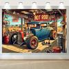 1 Stück Retro Heißes Auto Garage Party Hintergrundtafel - Lila Auto, rote Dekorationen, PolyesterXY