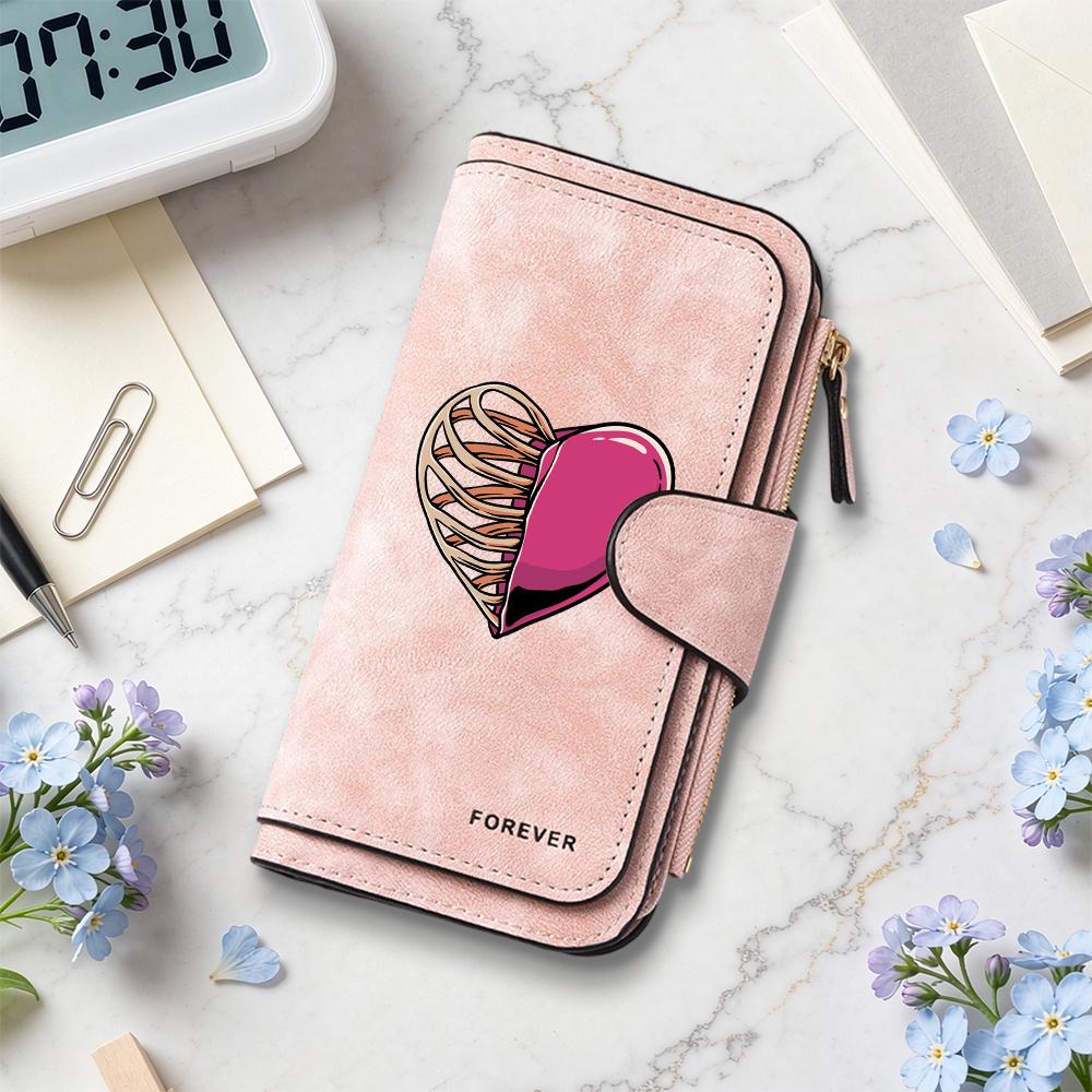 Stylish Heart Pattern PU Wallet Long Durable Card Holder Forever Design Fashion Portable Purse for Daily Use