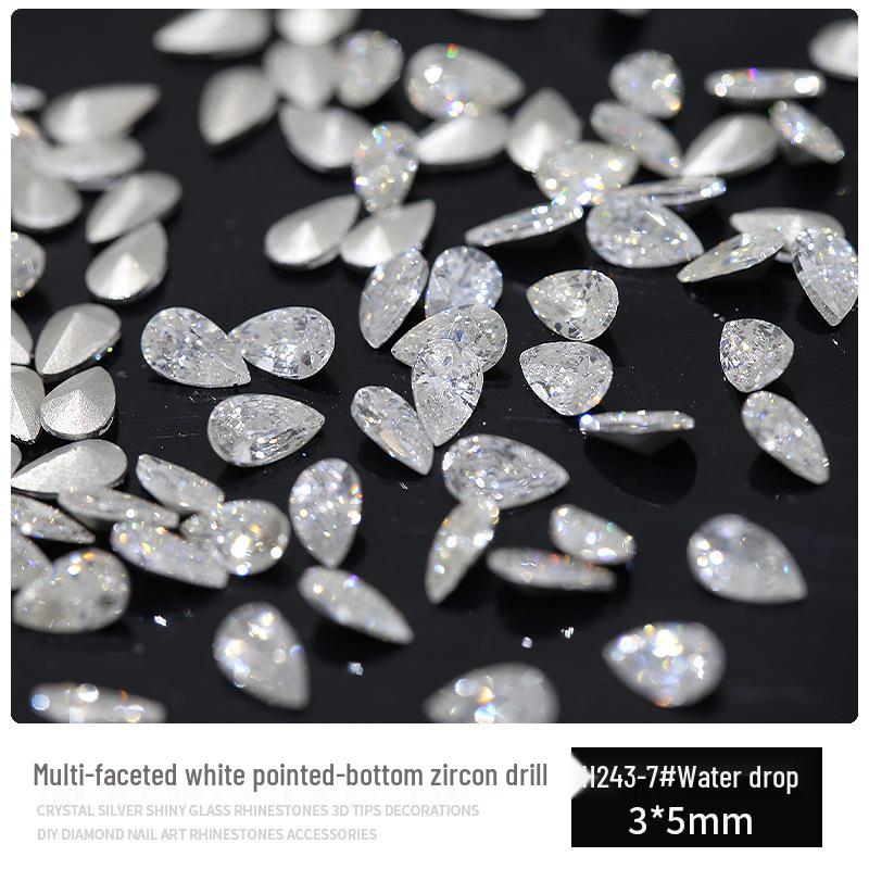 Multifaceted White Zircon Nail Ornaments - Super Shiny Marquise & Square Irregular Decorations