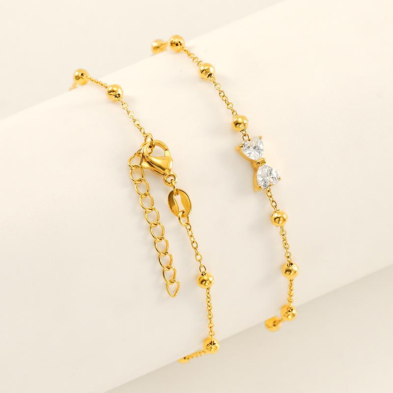 Trendy Versatile Stainless Steel Gold Plated Chain Link Bowknot Flower Charms Zircon Bracelet for Women Non Tarnish Jewelry