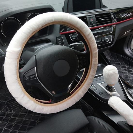 Universal Steering-wheel Plush Leopard Car Steering Wheel Covers Winter Fur Hand Brake Gear Cover Set Car Interior