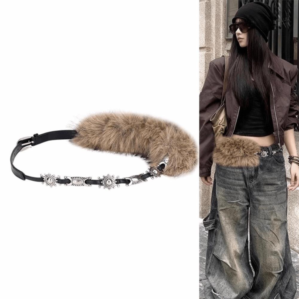 Faux Fur Leather Fur Belt Spicy Girl Style Y2K Waistband Personality Furry Waistband Female/Girls