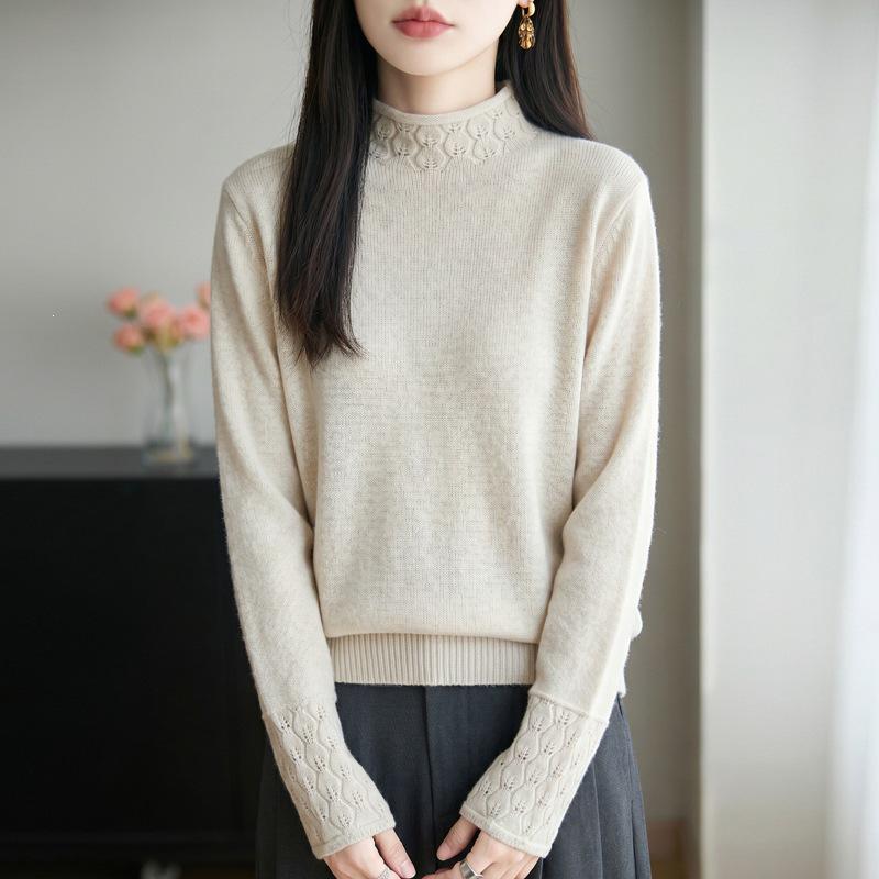 Women's Knitwear: Autumn/Winter Crochet Hollow-Out Rolled Edge Sweater - One-Piece Thick Base Layer