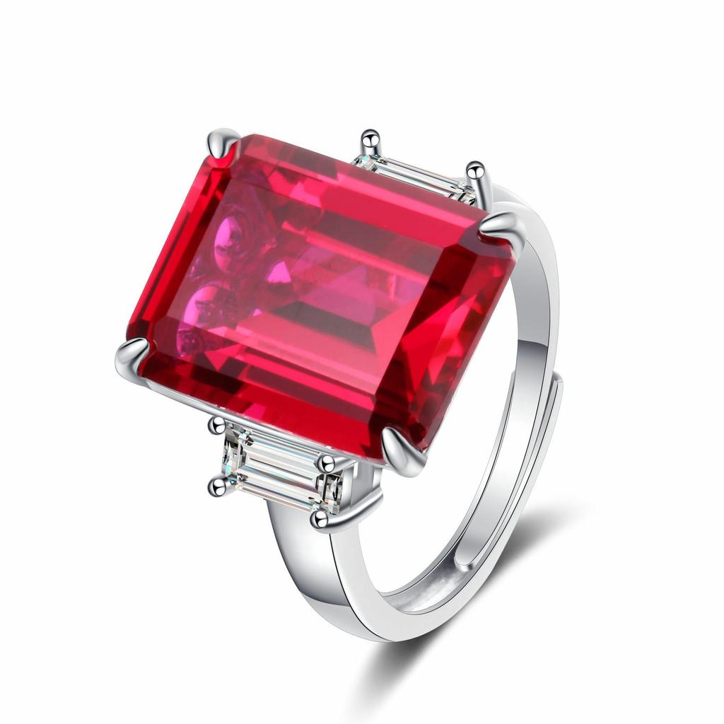 Elegant S925 Sterling Silver Emerald & Simulated Pigeon Blood Red Ring | Women's Fashion Statement