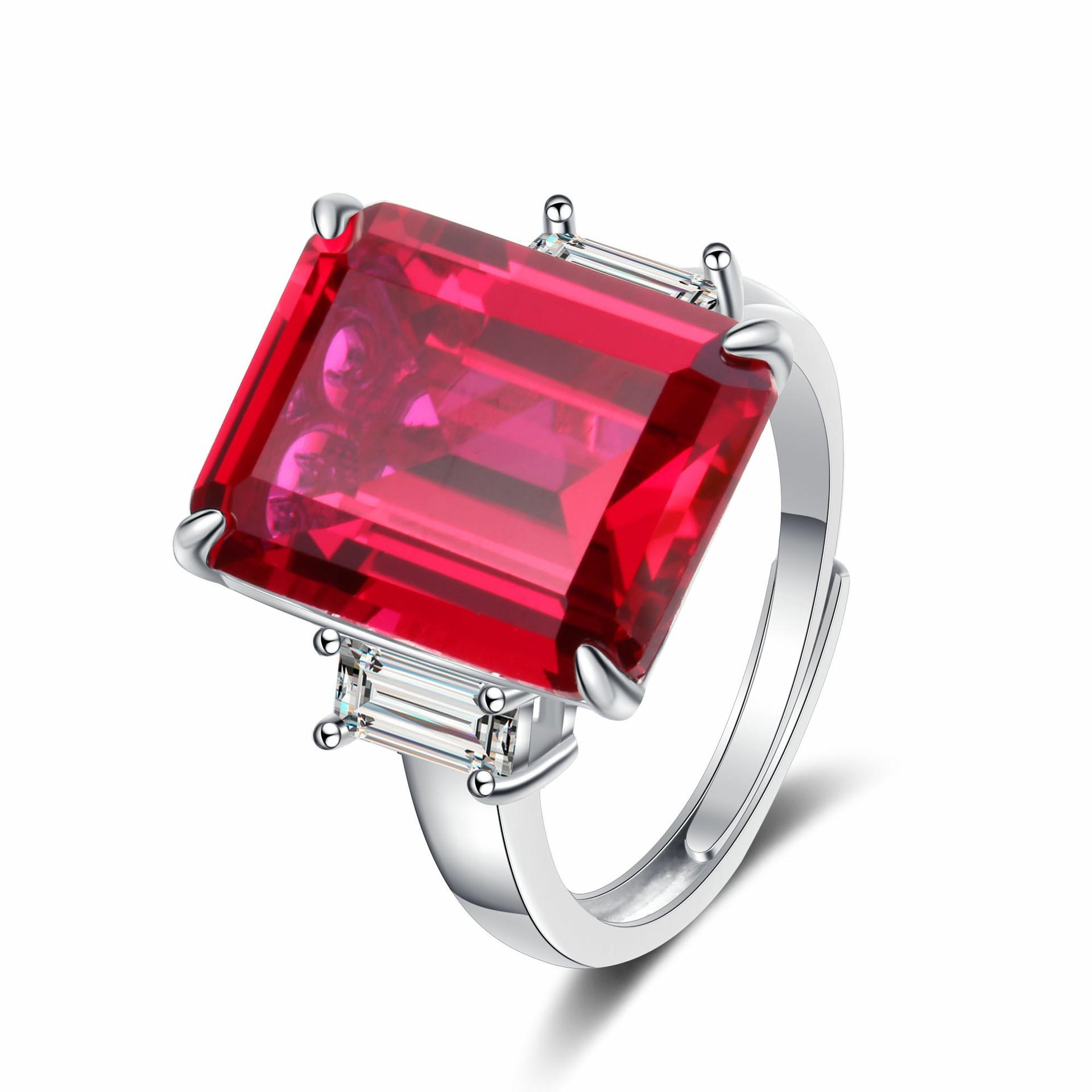 Elegant S925 Sterling Silver Emerald & Simulated Pigeon Blood Red Ring | Women s Fashion Statement Adjustable