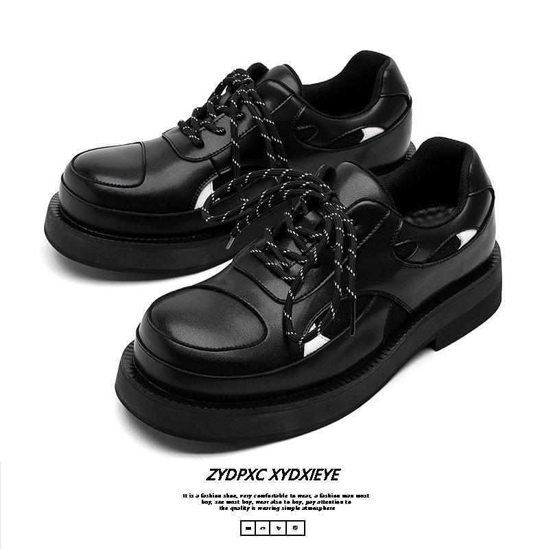 Matte Derby shoes men's platform casual leather shoes increase niche ruffian handsome personality-E