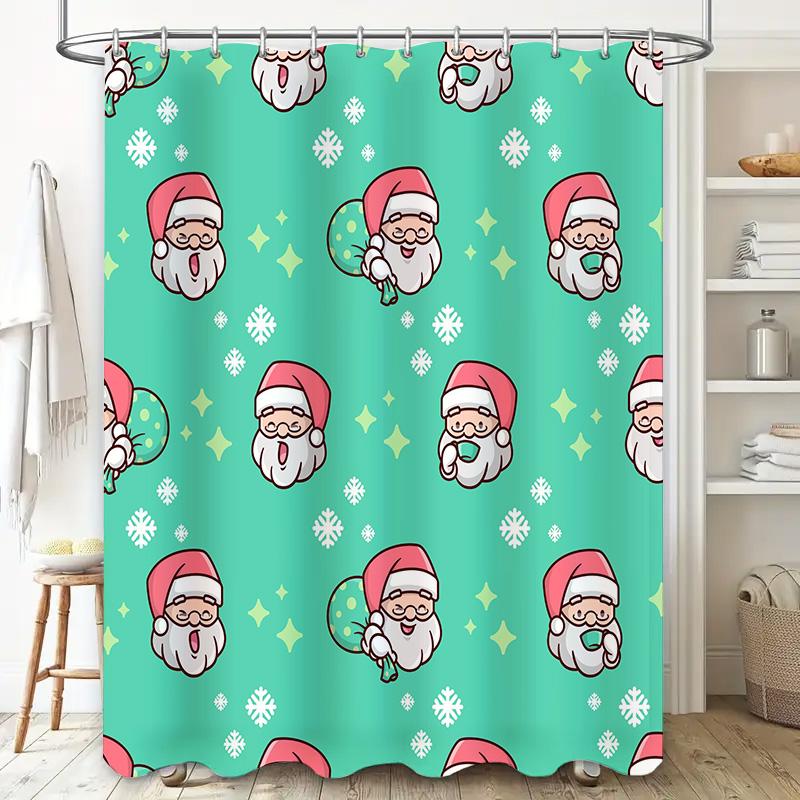 Christmas Shower Curtain Waterproof Washable Bathroom Decor with Cute Santa Claus Pattern for Kids Room Home Decoration Gift