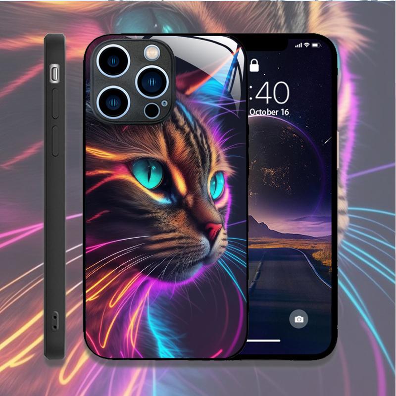 Cute Animal Cat Painting Phone Case for IPhone 16 Pro Max 15 14 13 12 Mini 11 XS XR 7 8 14 Plus Hard Covers Tempered Glass Cases