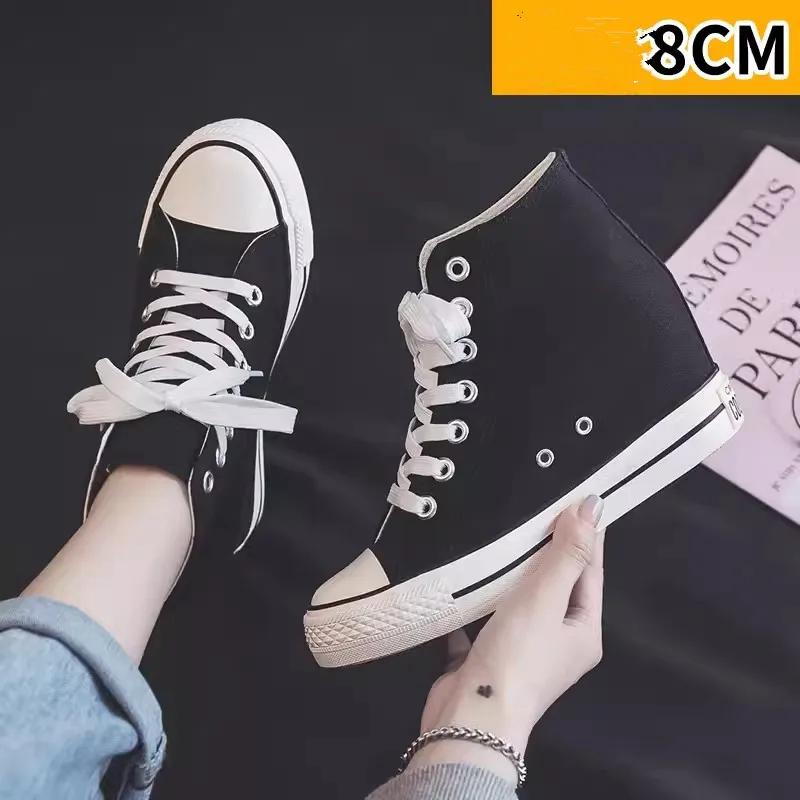 

Туфли на каблуках 8 см. Повседневная парусиновая обувь. Платформа. Танкетка. Высокий верх. Женские туфли со скрытым каблуком. Увеличивающие рост туфли. 40 чёрный