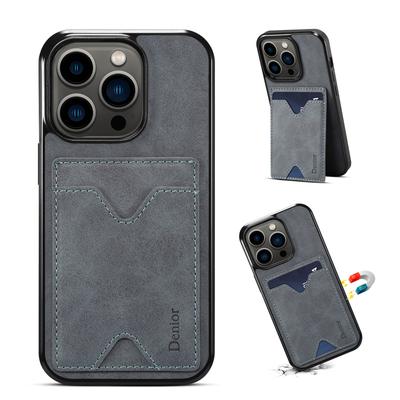 Denior Retro Faux Leather Texture Drop-Proof Live Streaming Stand Phone Case Compatible with iPhone 15/14/13/12 Series