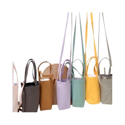 Canvas Water Bottle Cover Scratch-proof Solid Color Water Bottle Storage Bag with Strap Water Bottle Carrier Pouch