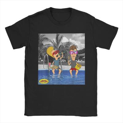 T-shirts pour hommes Beavis et Butt-Head Se prélassant au bord de la piscine Portrait T-shirt 100% coton Manches courtes T-shirt Hauts Grande taille