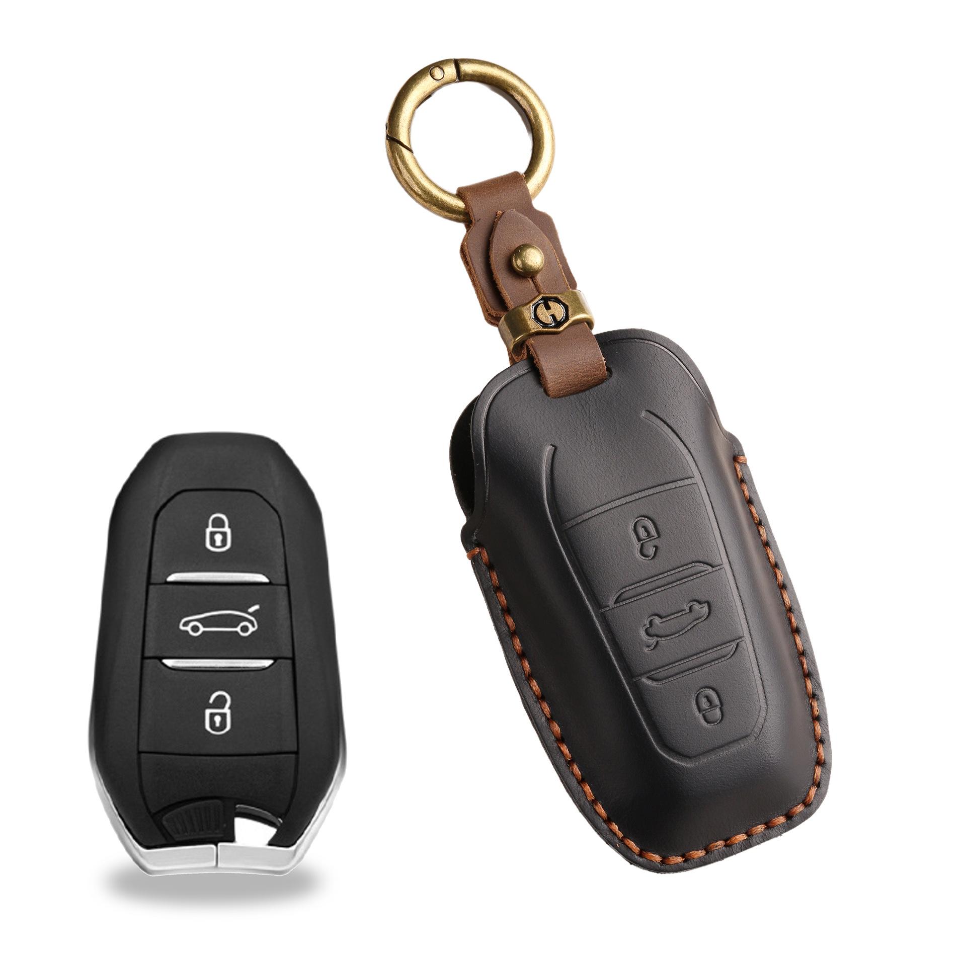 

Retro key cover is suitable for Dongfeng Peugeot 5008 key cover Citroen car leather key bag case ring. чёрный
