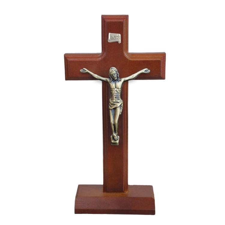 

Wooden Catholic Crosses with Stand Tabletop Wall Mount Religious Decoration Souvenir Tabletop Ornament Enduring бронзовий
