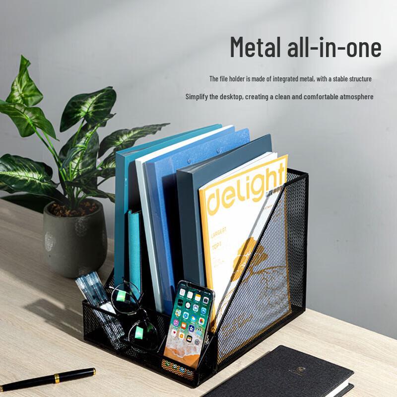 Deli Triple-Compartment Desk File Organizer with Pen Holder