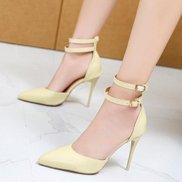Fashion 2025 Spring New High Heels Women's Soft Leather Shoes Pointed Toe Ankle Strap Cover Heel Female Footware Buckle Heels for Women