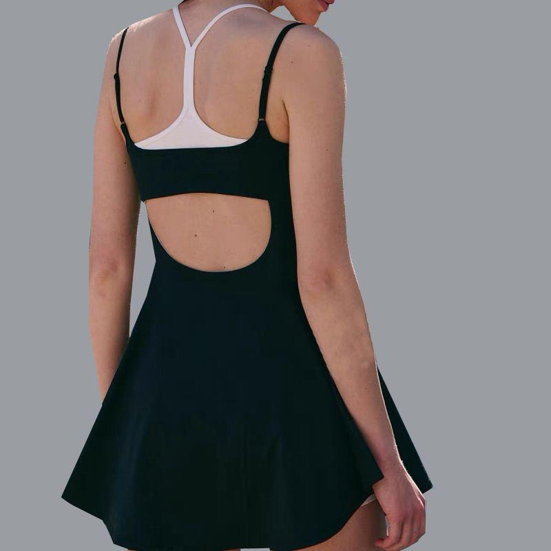 Yoga Dress Women's with Chest Pad Color Matching High Elastic Quick-Drying Back Shaping Safety Sports Running Fitness Tennis Skirt