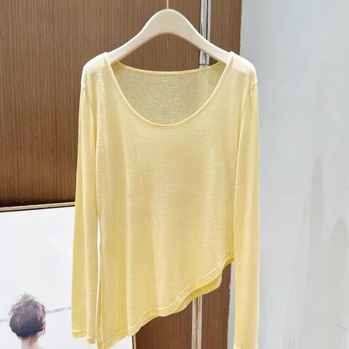 

Шикарный кардиган-футболка с длинным рукавом на одно плечо с нерегулярным разрезом L жёлтый