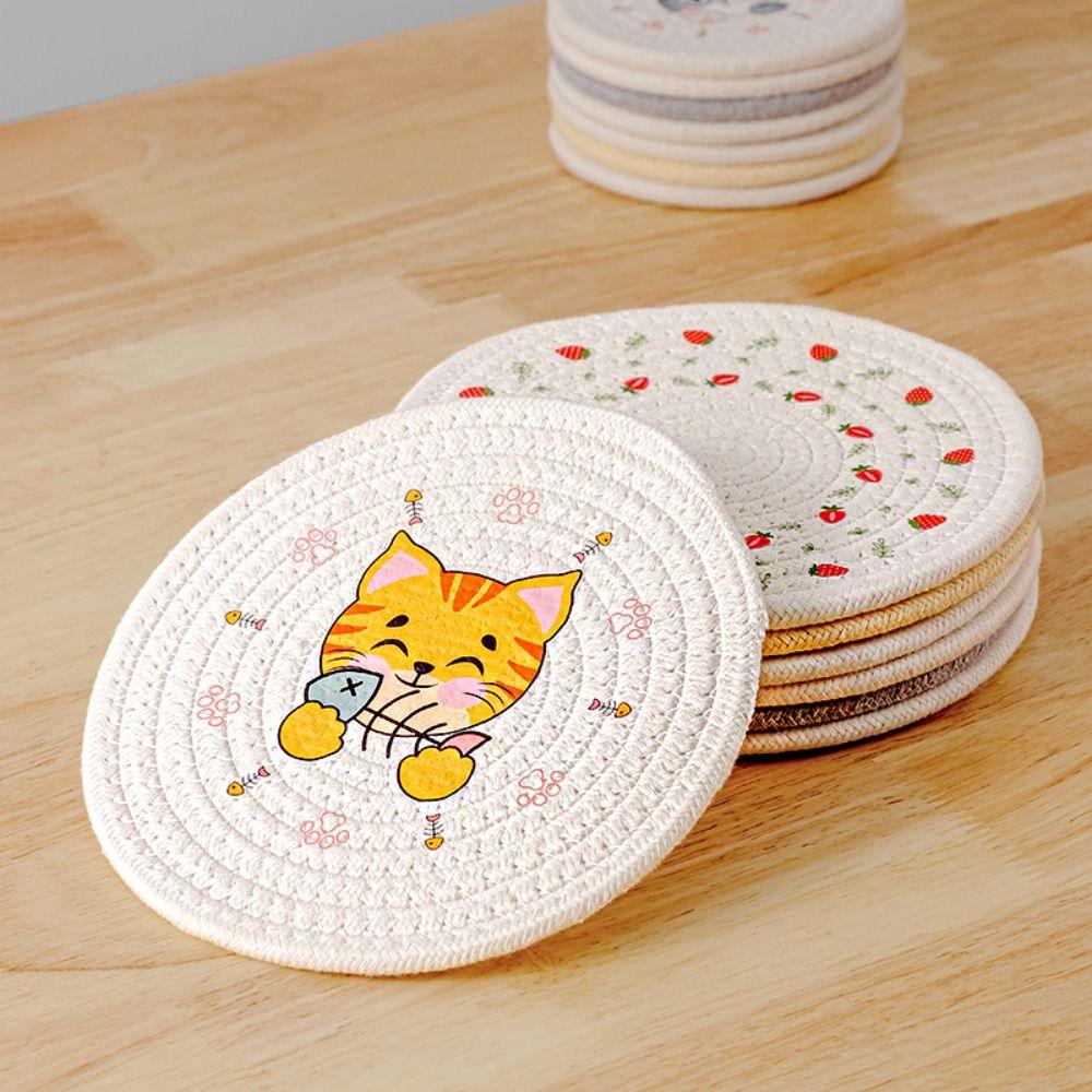 Heat Insulation Coaster Non-Slip Pot Pad Table Mats Woven Cotton Placemat Table Decoration