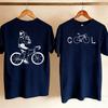 Couple Front Back Printed T Shirt Minimalist Cool Bicycle Word Front Unisex Riding Bike Holding Drink Line Art Casual Cycling Tees