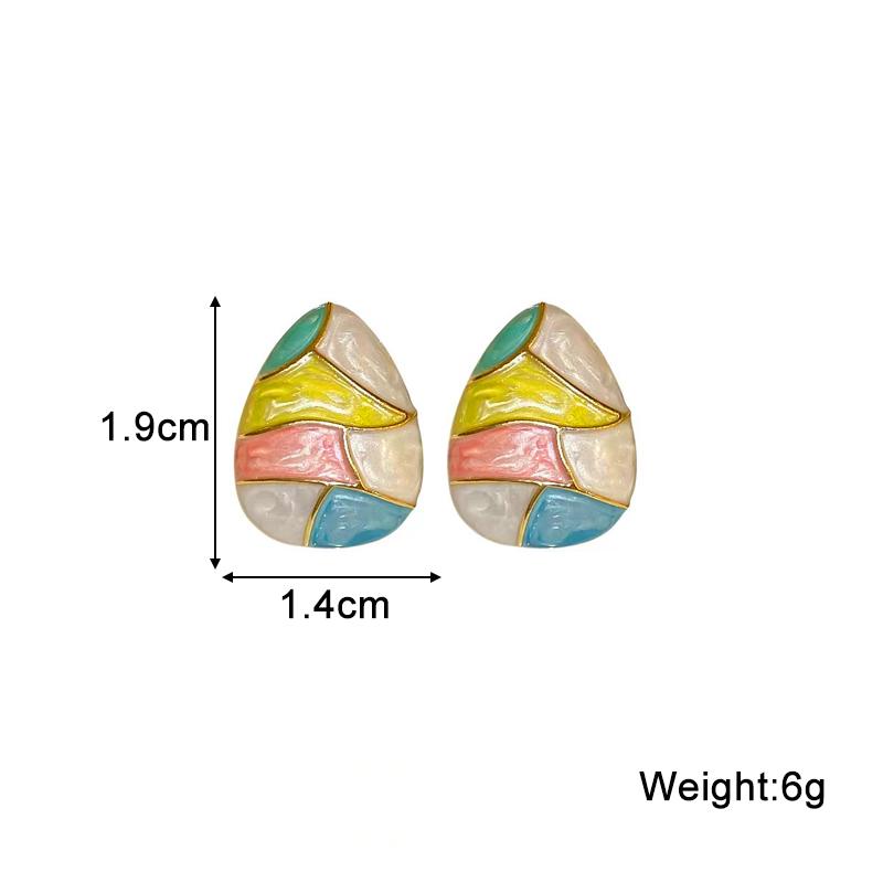 Colorful Glaze Water Drop Women's Stud Earrings Blue Pink Enamel Multi-colored Grids Small Square Earrings for Girls Boho Jewery