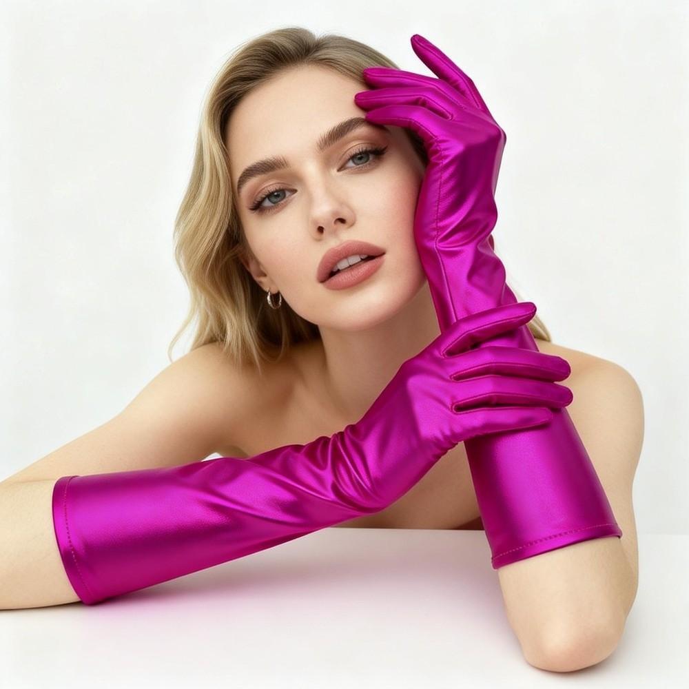Shiny Patent Leather Gloves Elastic Women Mittens Slim Long Gloves  Nightclub