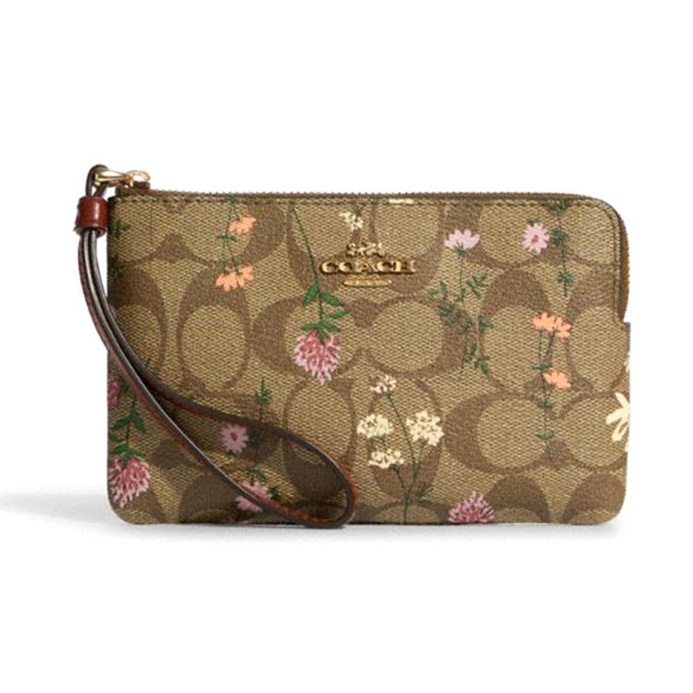 

Coach Corner Zip 16 Classic Monogram Floral Print Coated Canvas Clutch Women clutch Khaki C8732-IME7V Basic Set (Bag+Dust Bag)