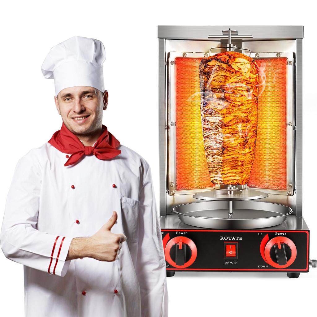 Turkish BBQ Kebab Machine 360 Degree Rotary Barbecue Roast Grill Machine Vertical Oven Gas Fuel Rotisserie Equipment