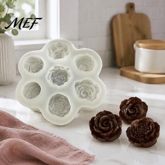Flexible Silicone Bakeware Rose Peony Mold, 7 Cavities Baking Mold for Making Cake Professional Pastry Molds Chocolate Candle Soap, Non Stick