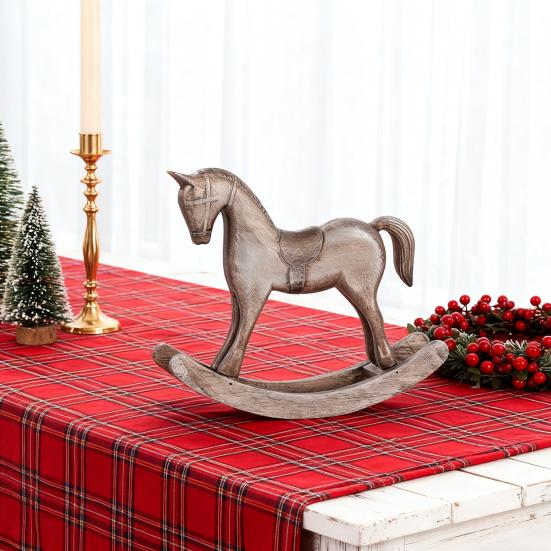Wood Carving Rocking Horse Figurine Vintage Miniature Rocking Horse Statue Home Office Living Room Desktop Decoration Ornament
