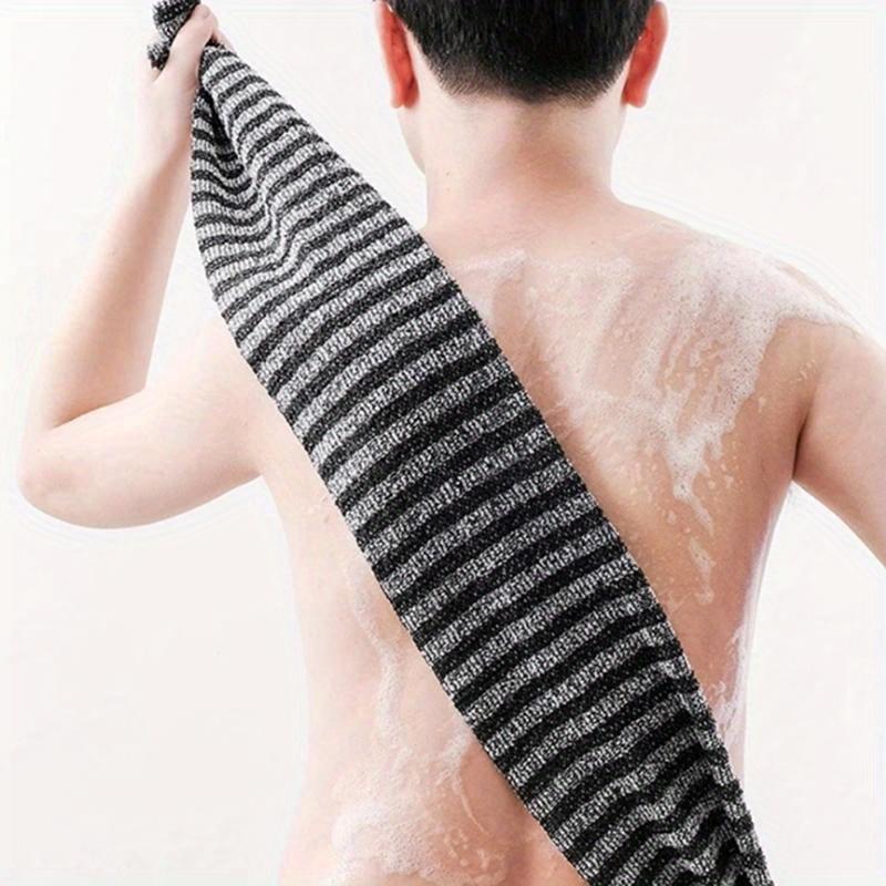1pc Men'S Deep Clean Exfoliating Loofah Sponge - Striped Bath and Shower Accessory for Back Scrubbing and Body Washing