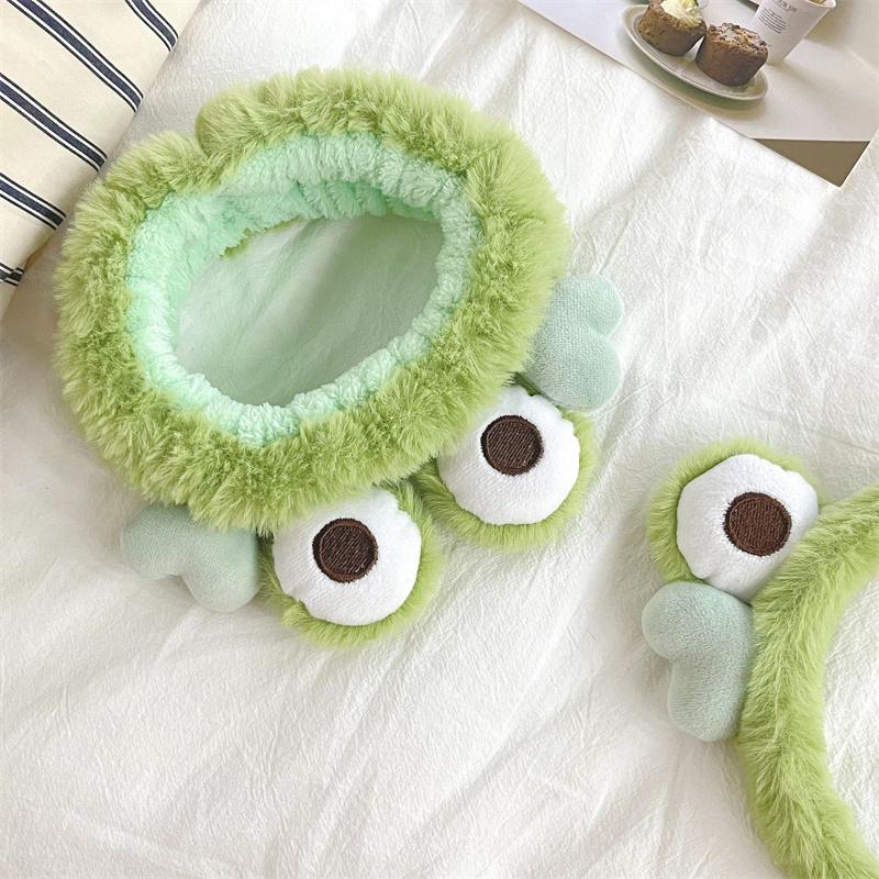 Frog Plush Hair Band Wash Hair Band Green Frog Eyes Love Headband Cartoon Wash Hair Clips