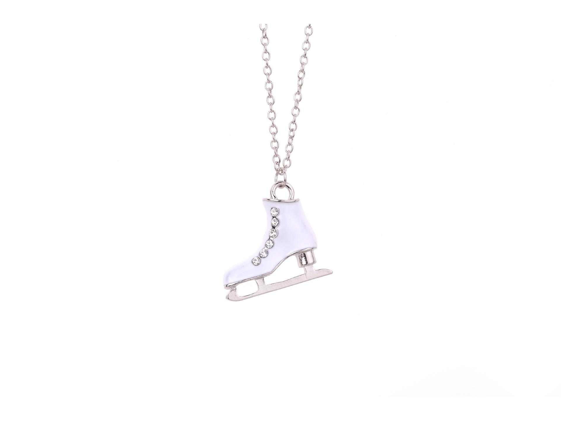 

European & American Rhinestone Ice Skate Pendant Necklace with Colorful Drip Oil Accents