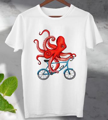 Octopus Op Een Fiets T-shirt Parodie Cult Filmposter Heren Dames Top
