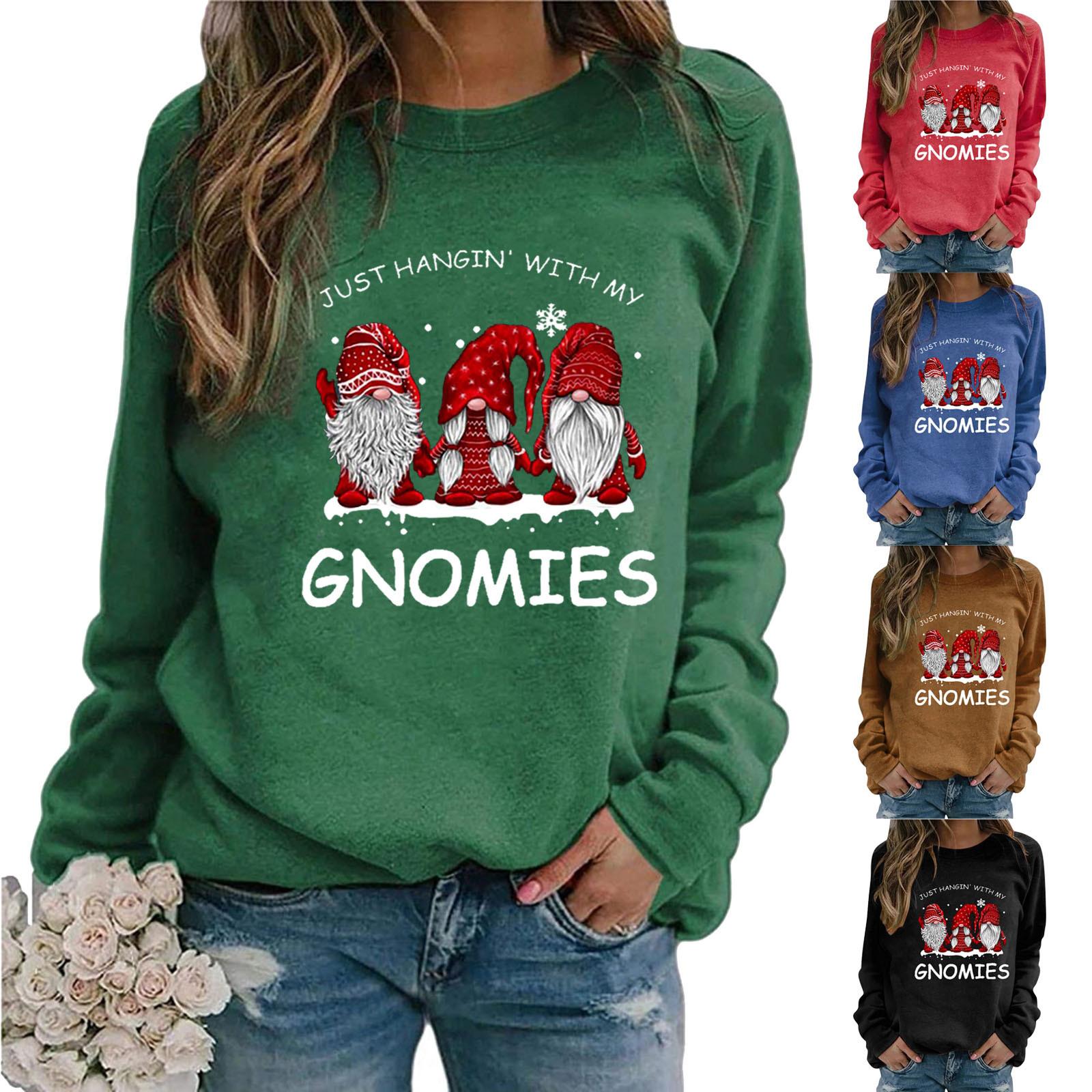 

Женщины Повседневные Рождественские принтованные толстовки с длинным рукавом Пуловер Рубашки Топ Блузка