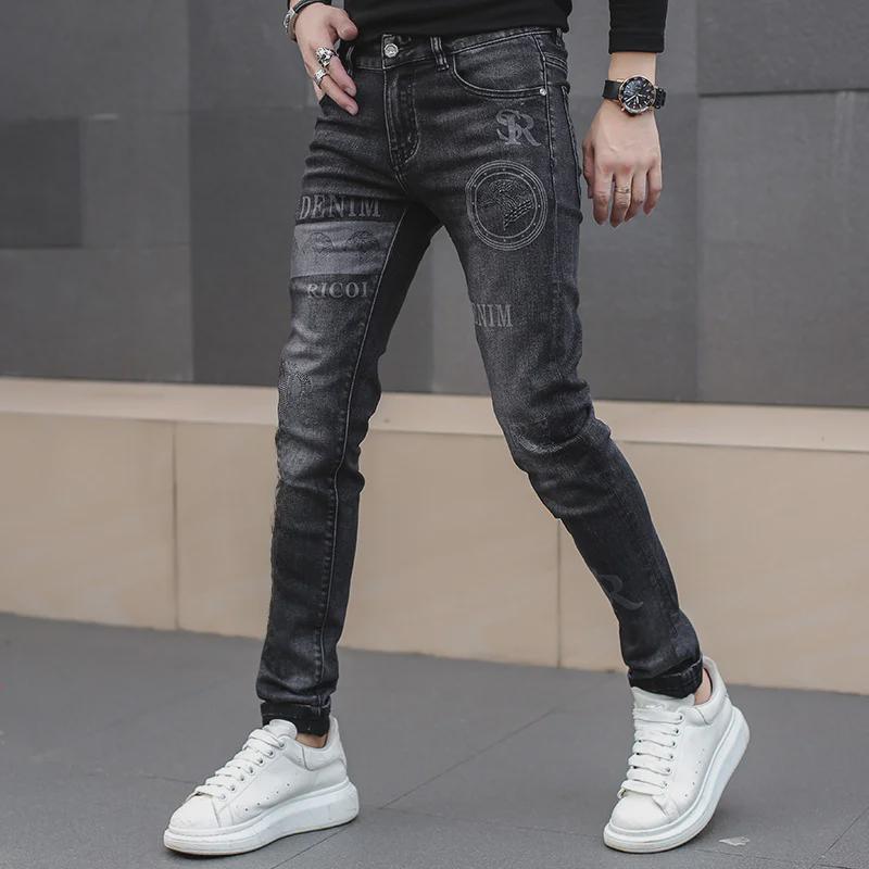 "Europäische Herren Slim Fit Bedruckte Denimhose - Frühling/Herbst Trendiger Stil"