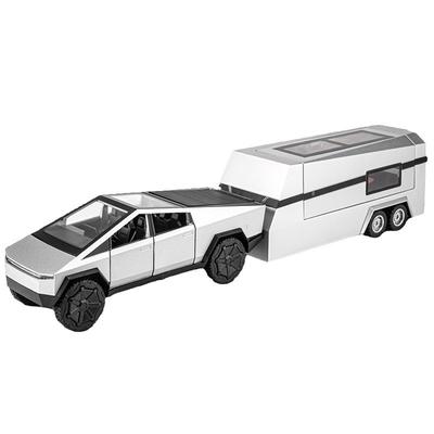 Maßstab 1/32 Tesla Cybertruck Pickup Anhänger Wohnmobil Metalllegierung Spielzeug Automodell Diecast Geländewagen Geschenk für Jungen Kinder Sammlung LKW Ornamente