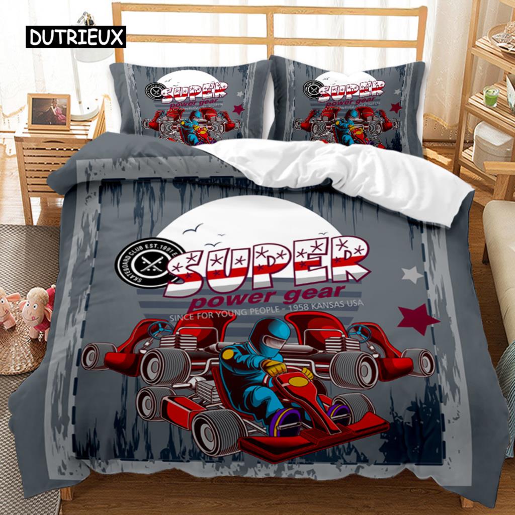 Racing Duvet Cover Dirt Bike Twin Size Race Car Competition Extreme Sports Comforter Cover Men Automobile Polyester Qulit Cover