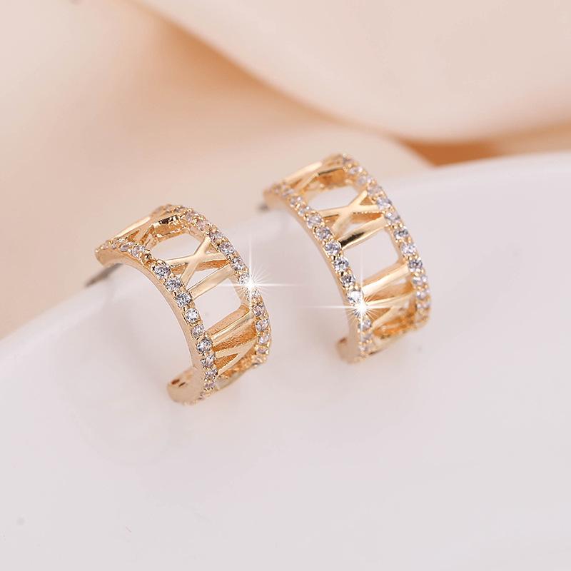 European Style Copper Rhinestone Double Row Ear Cuff  Stud Earrings